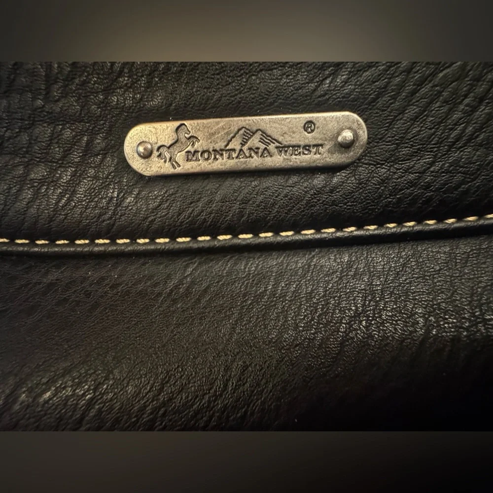 Montana West Buckle Shoulder Tote Purse Concealed Carry Rhinestones Black Blue - Picture 9 of 11